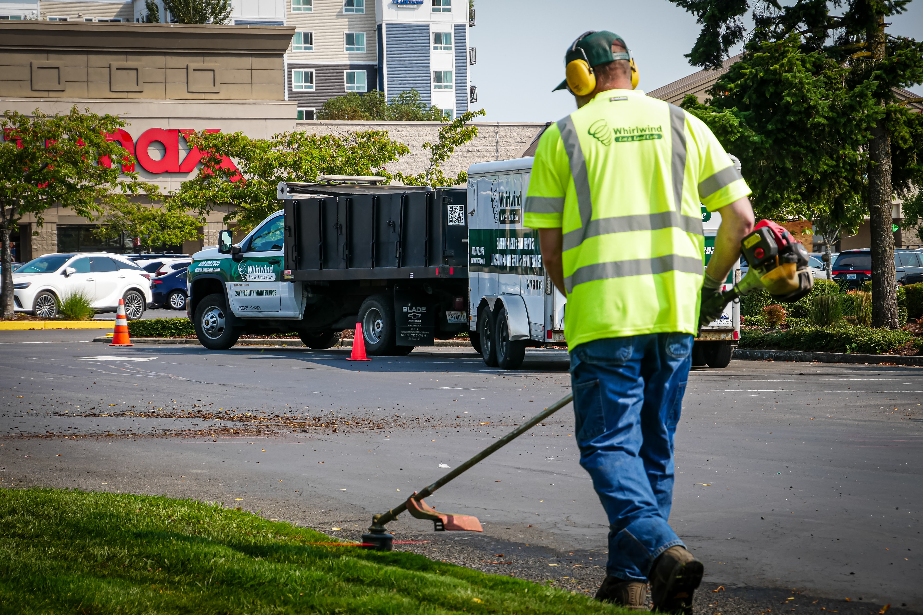 Commercial landscaping at a Whirlwind-serviced property