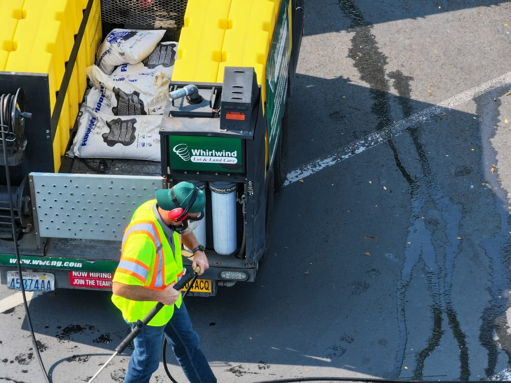 Commercial cleanup team coordinating at a distribution warehouse